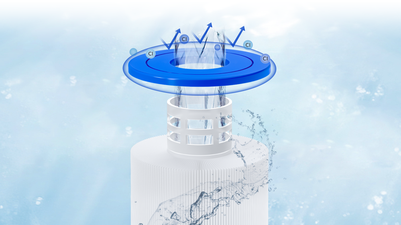 Exploded view of Fil-Fresh pool filter showing reinforced end cap, pleats, and core built to resist corrosion and impact