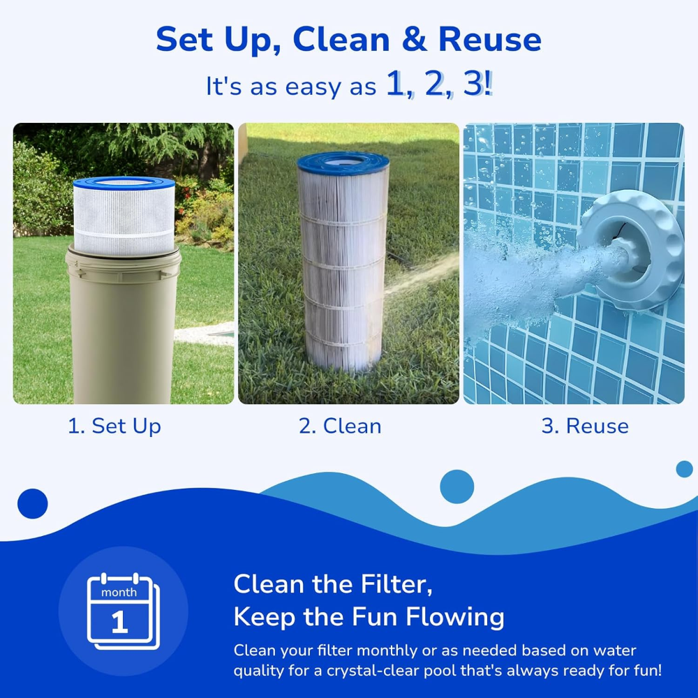 Reusable pool filter that's easy to set up and clean monthly for peak performance