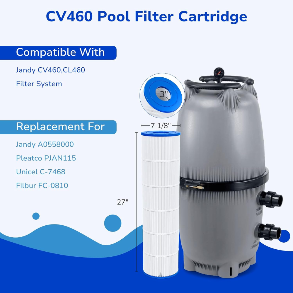 Fil-Fresh CV460 Pool Filters Cartridge Compatible with Jandy CV460, CL460 Pool Filter System, Replaces Jandy R0554600, A05580000, Pleatco PJAN115, Unicel C-7468, Filbur FC-0810