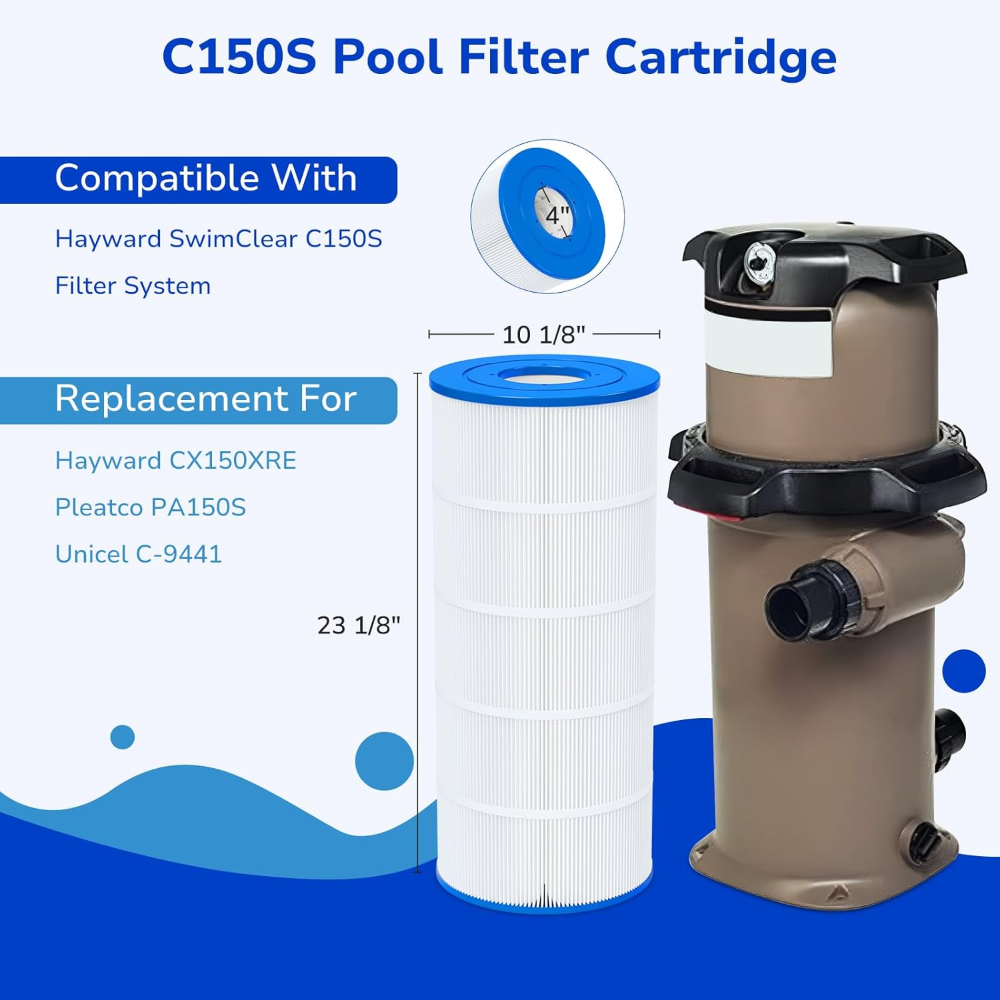 Fil-Fresh C150S Pool Filters Cartridge Compatible with Hayward SwimClear C150S Pool Filter System, Replaces Hayward CX150XRE, CS150E, Pleatco PA150S, Unicel C-9441