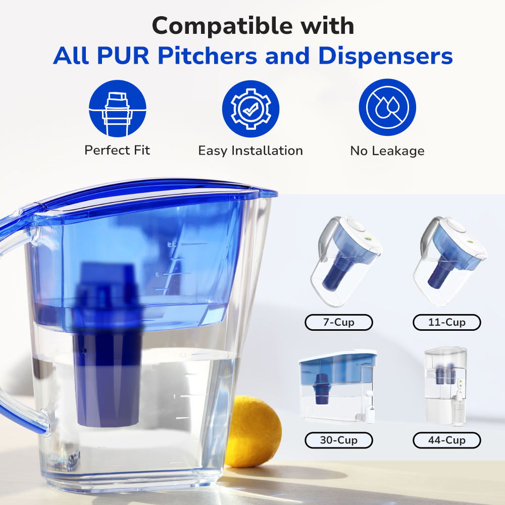 Leak-free, easy-to-install Fil-Fresh pitcher water filter compatible with all Pur pitchers and dispensers