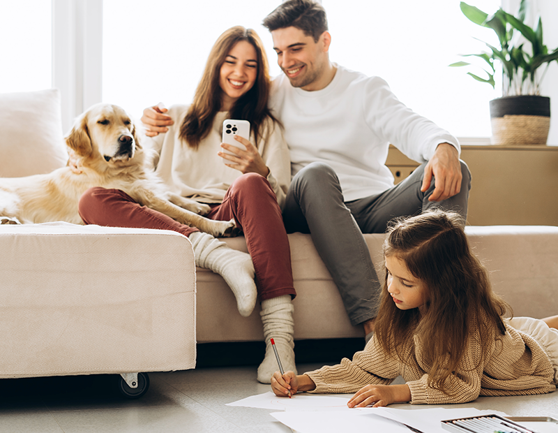 satisfied customers with their kids and dog playing in the living room Fil-Fresh Air Purifier Filter Replacement fits perfectly and did a great job filtering