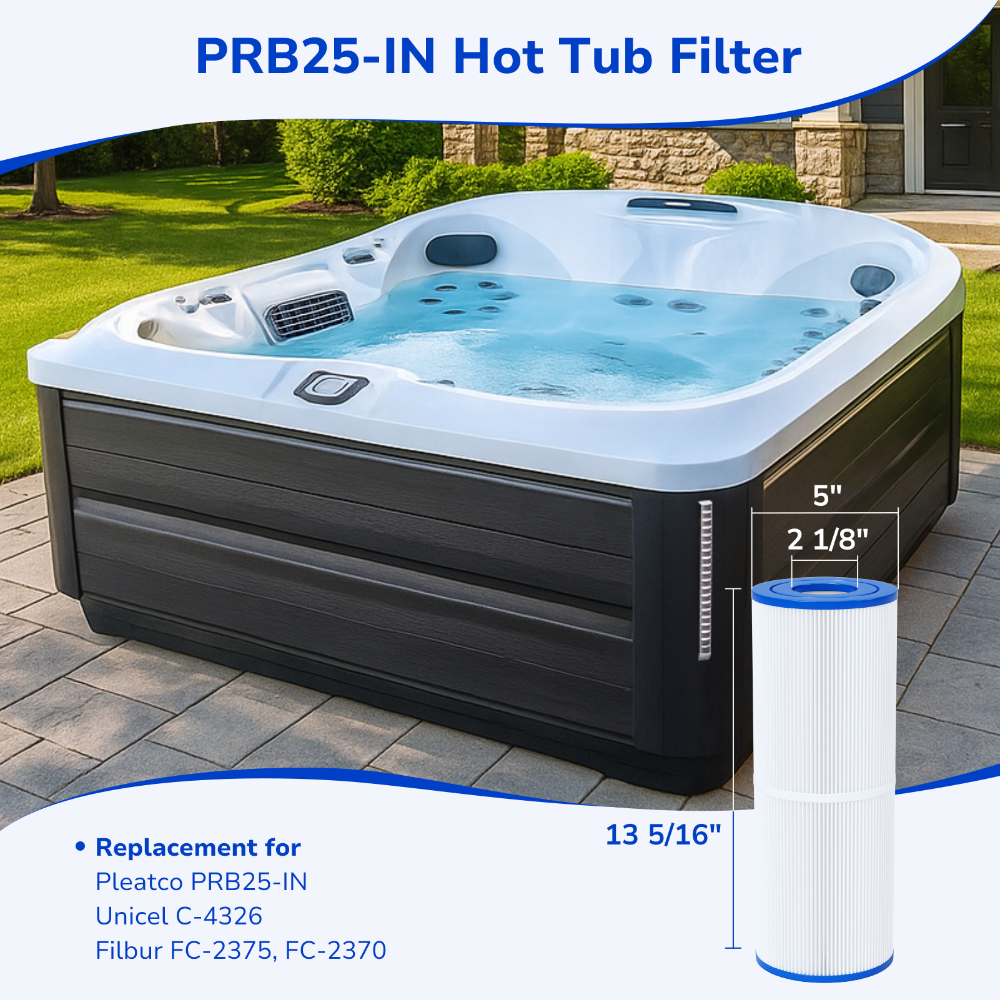 Fil-fresh 5×13 Drop-in Hot Tub Filter Replacement for Pleatco PRB25-IN, Spa Filters Replace Guardian 413-106, Unicel C-4326, Filbur FC-2375, FC-2370, 25 Sq. ft, 2-Pack