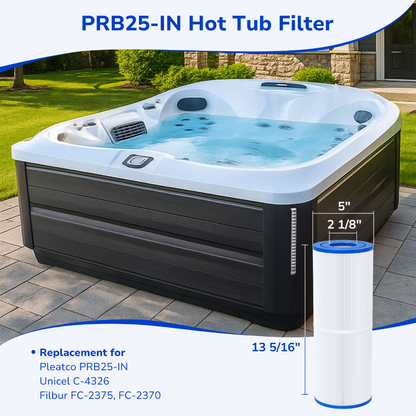 Fil-fresh 5×13 Drop-in Hot Tub Filter Replacement for Pleatco PRB25-IN, Spa Filters Replace Guardian 413-106, Unicel C-4326, Filbur FC-2375, FC-2370, 25 Sq. ft, 2-Pack