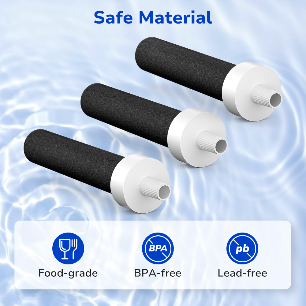 Water bottle filters made with food-grade, BPA-free, and lead-free materials for safe water filtration