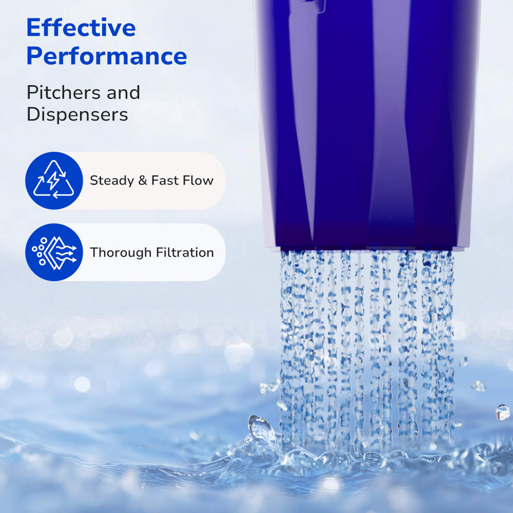 Clear, steady stream of water flowing through the Fil-Fresh pitcher filter