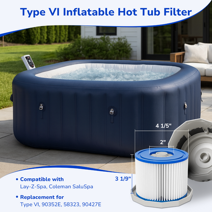 Fil-fresh Type VI Hot Tub Filter Cartridge for Coleman SaluSpa and Lay-Z-Spa, Inflatable Hot Tub Filter Replcement for 90352E, 58323, 90427E, 12-Pack - Fil-Fresh